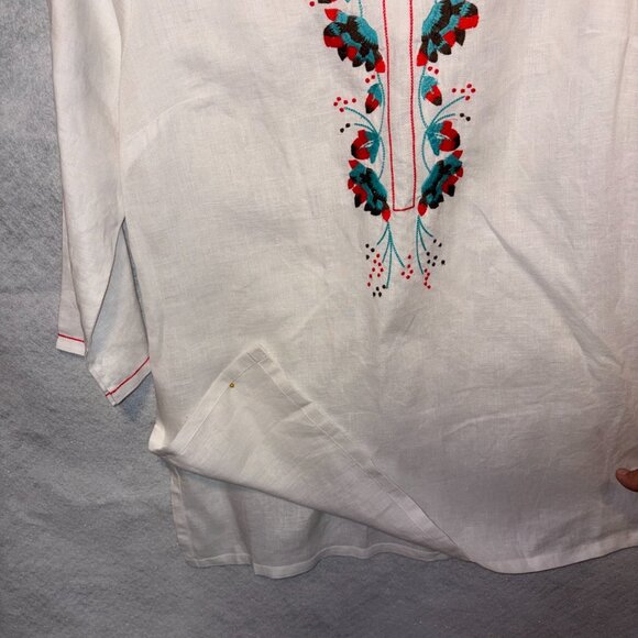 Tommy Bahama Top Womens S White Linen Embroidered Boho Peasant Tunic Casual - Picture 7 of 8